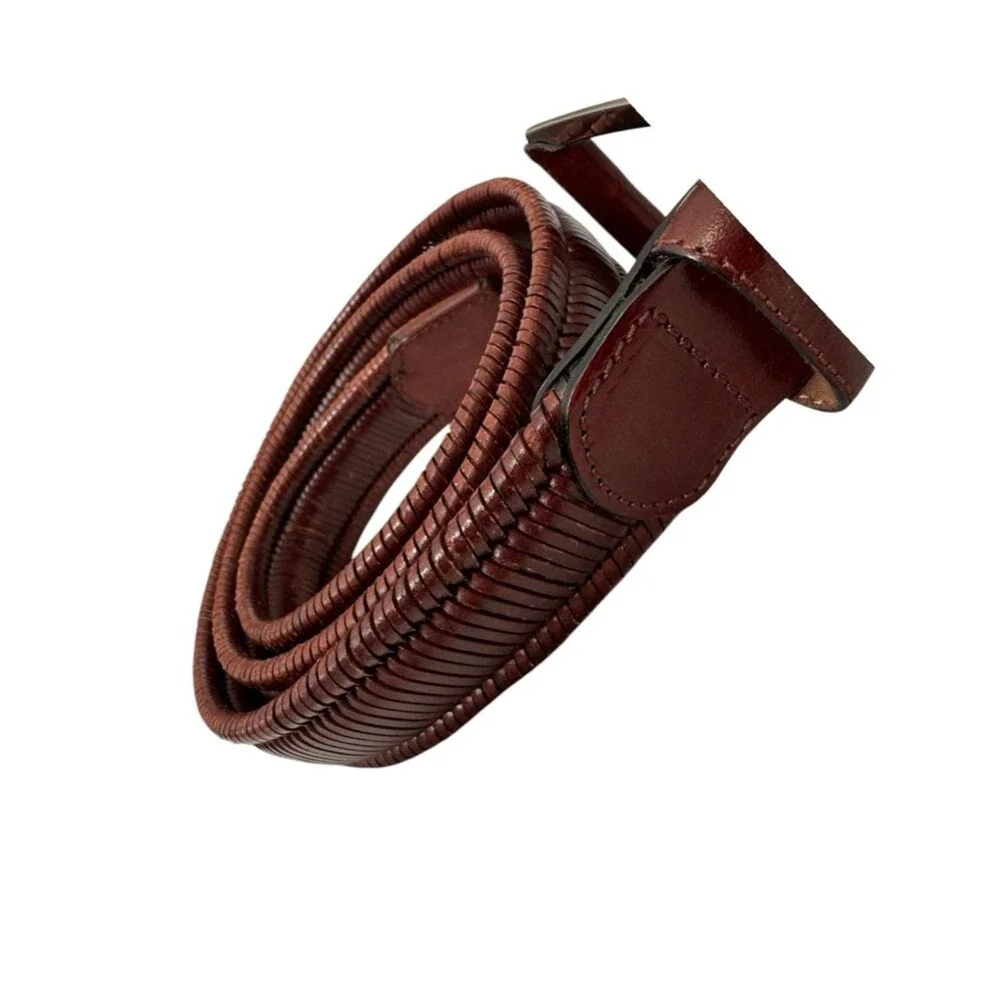 Brown Men’s Woven Leather Belt Sz 38 Made in Spain No Holes Adjustable Classic